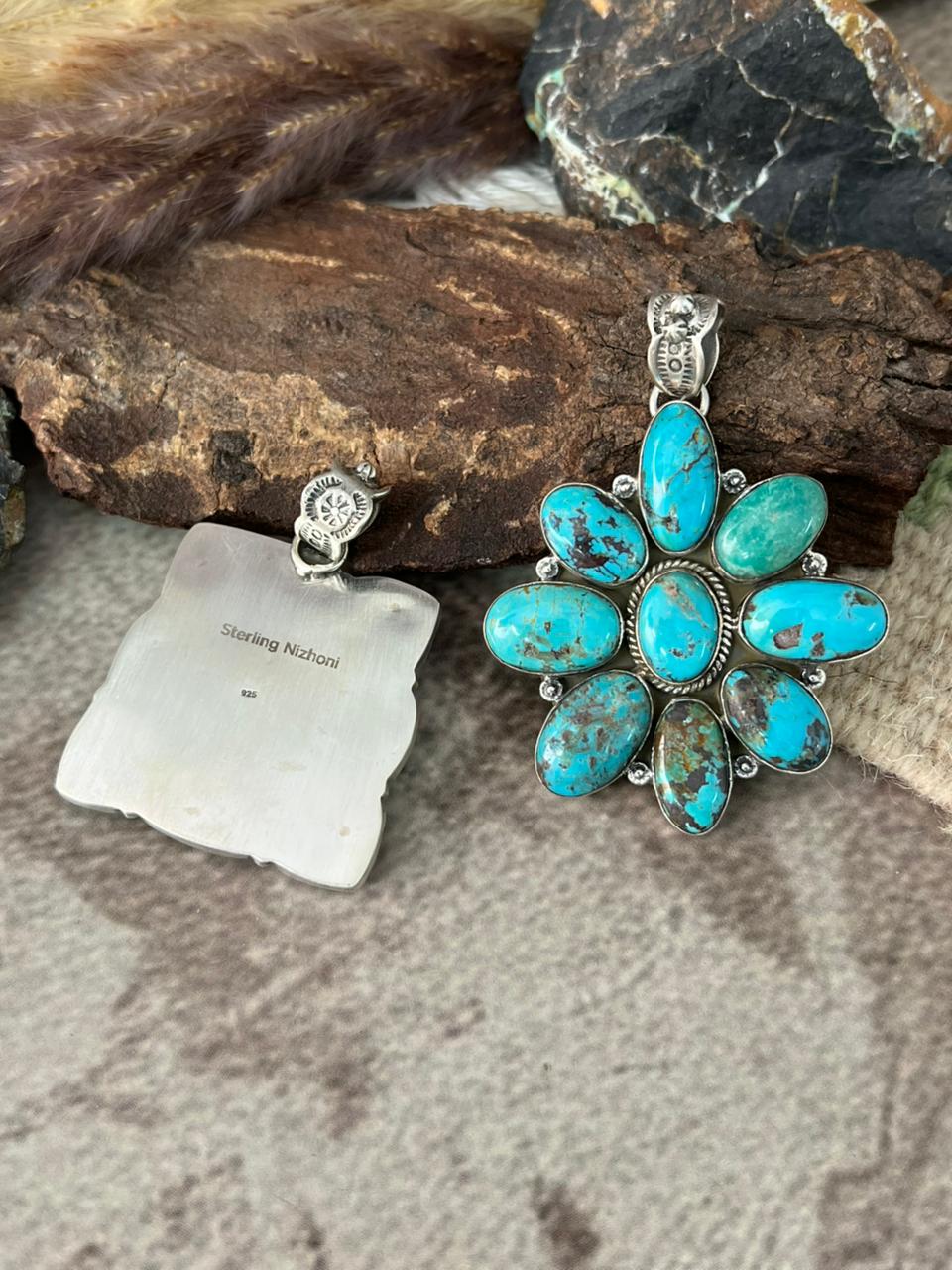 Handmade Sterling Silver Manassa Turquoise Collection: Pendant "Signed Nizhoni"