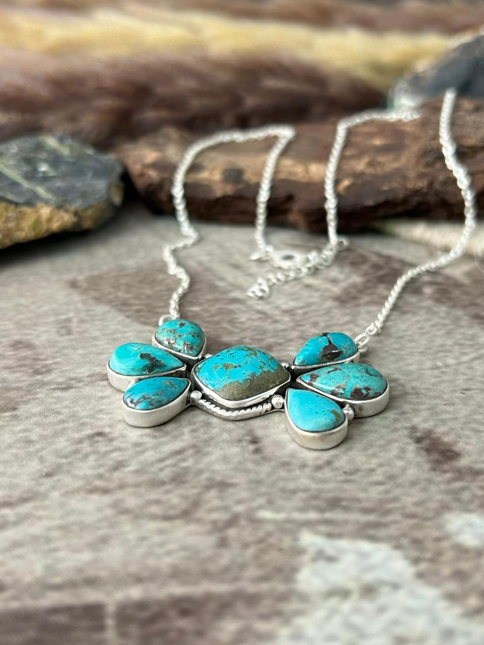Handmade Sterling Silver Manassa Turquoise Collection: Necklace "Signed Nizhoni"