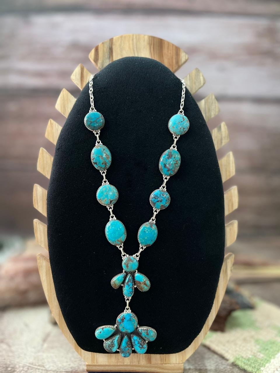 Handmade Sterling Silver Manassa Turquoise Collection: Necklace "Signed Nizhoni"