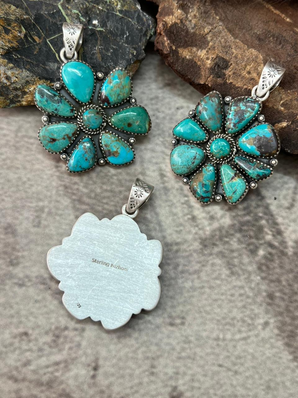 Handmade Sterling Silver Manassa Turquoise Collection: Pendant "Signed Nizhoni"