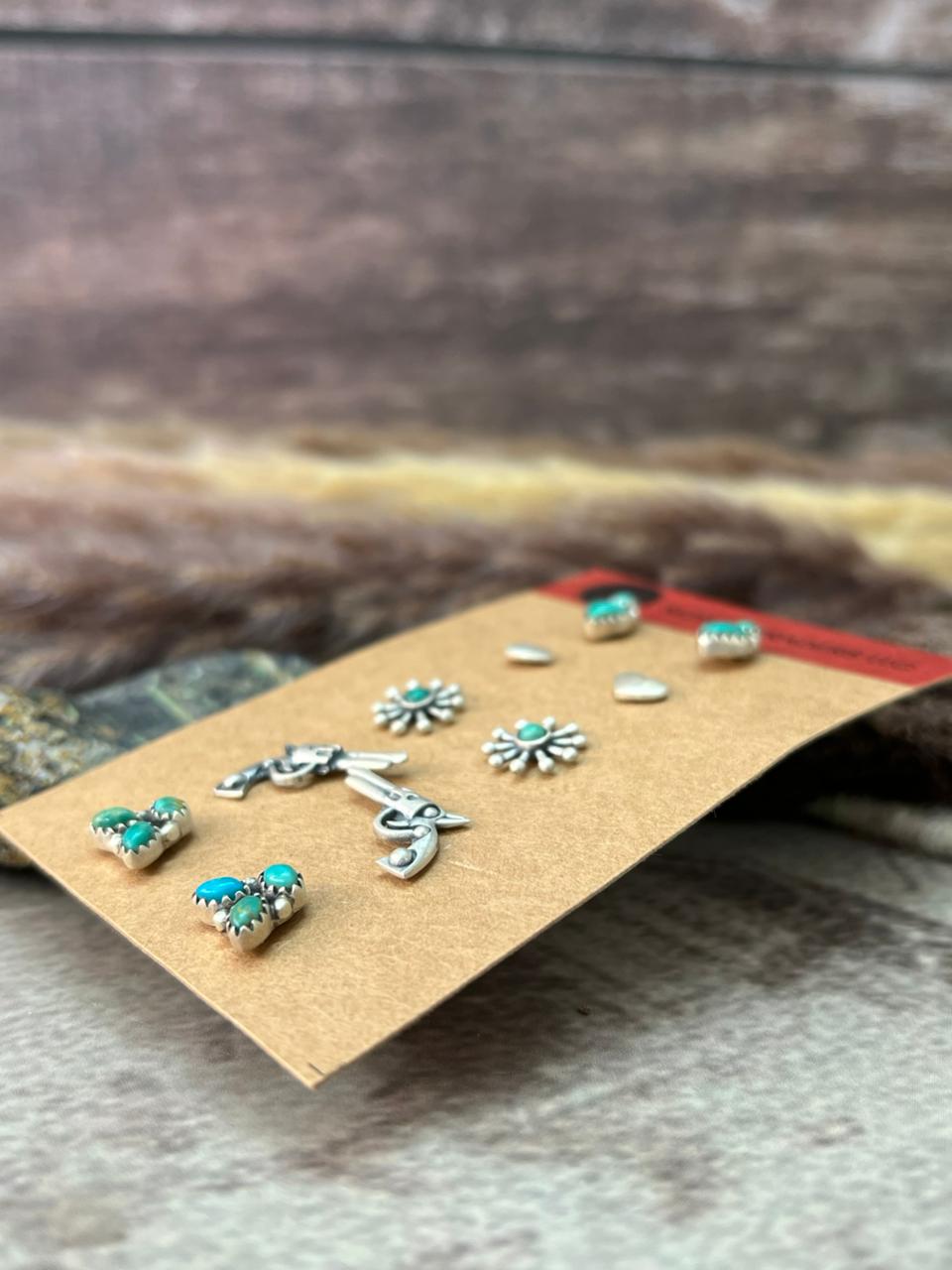 Handmade Sterling Silver Kingman Turquoise Post Studs Earrings Card