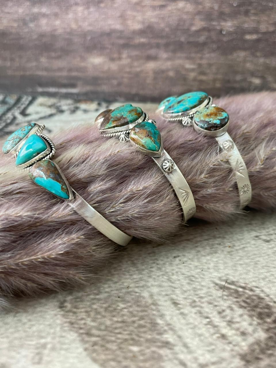 Handmade Sterling Silver Manassa Turquoise Collection: Cuff Bracelet "Signed Nizhoni"