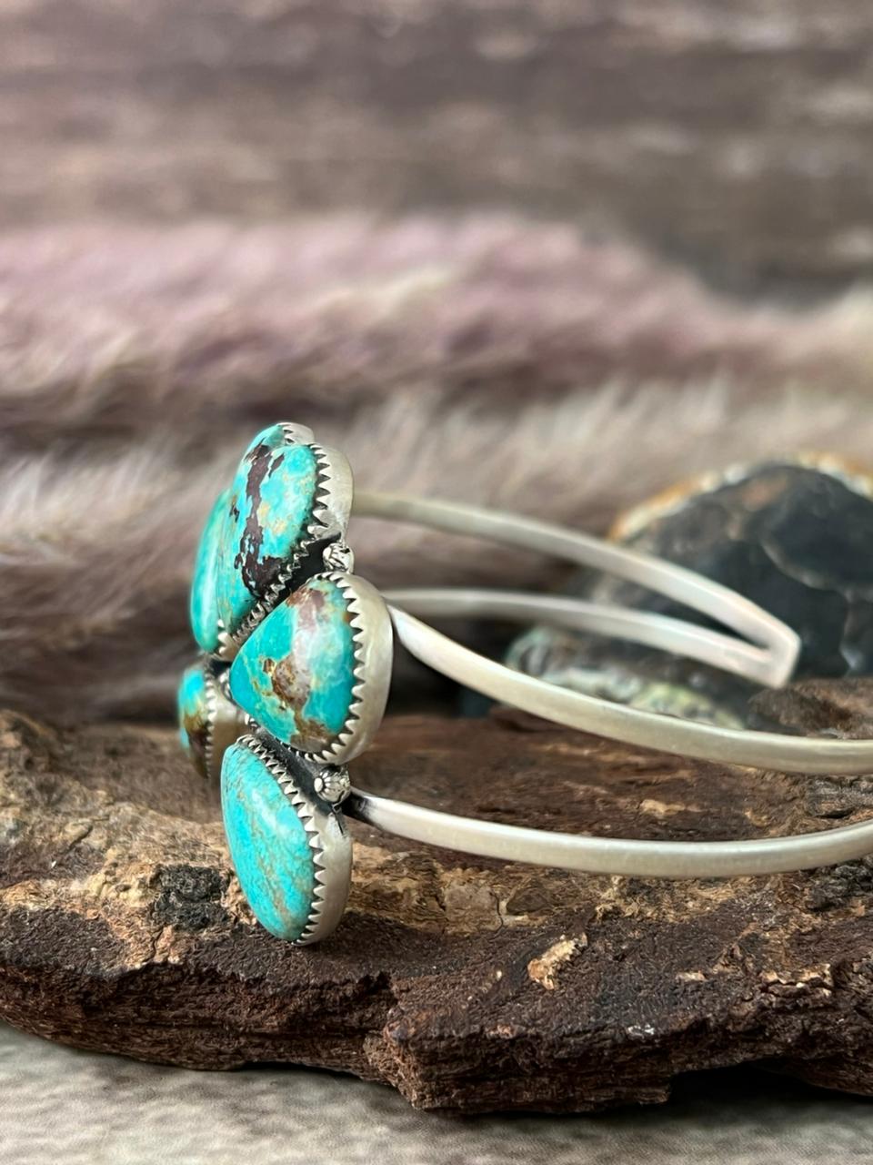 Handmade Sterling Silver Manassa Turquoise Collection: Cuff Naja Bracelet "Signed Nizhoni"