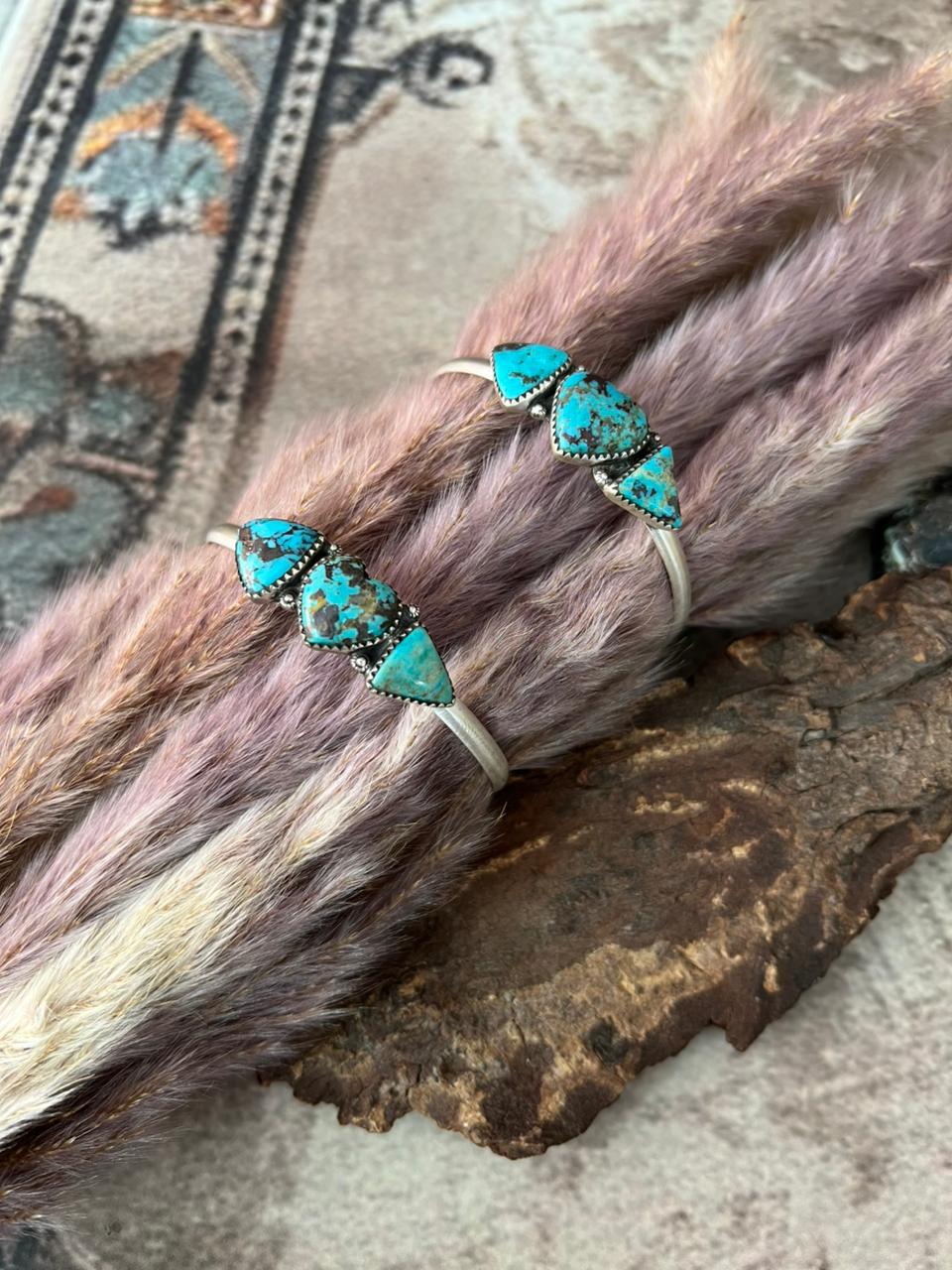 Handmade Sterling Silver Manassa Turquoise Collection: Cuff Bracelet "Signed Nizhoni"