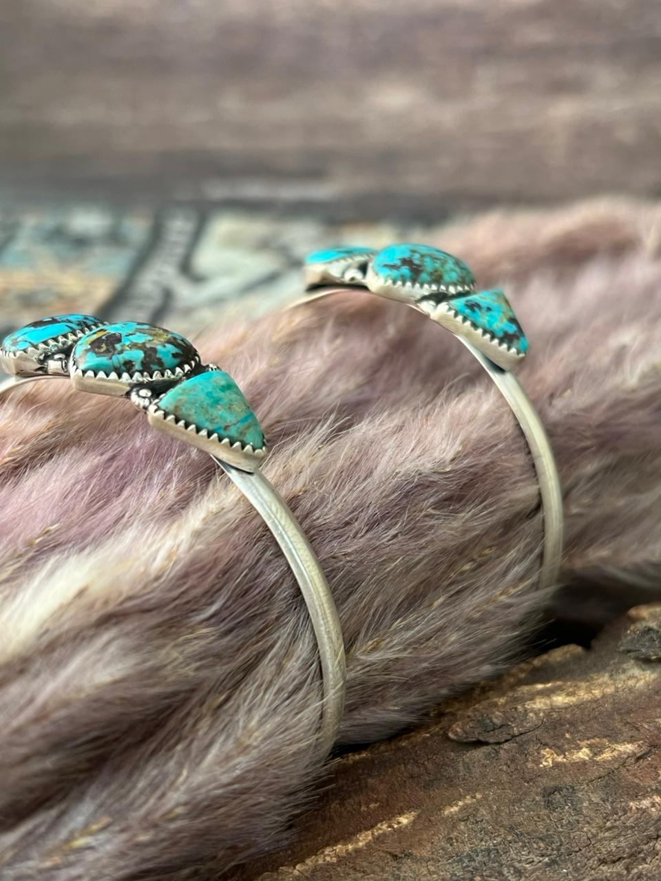 Handmade Sterling Silver Manassa Turquoise Collection: Cuff Bracelet "Signed Nizhoni"