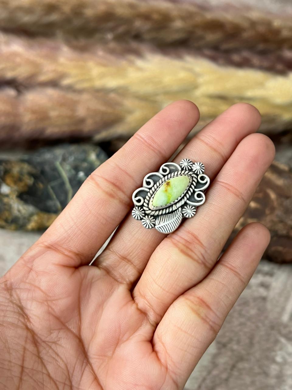 Handmade Sterling Silver Palomino Turquoise Adjustable Ring "Signed Nizhoni"