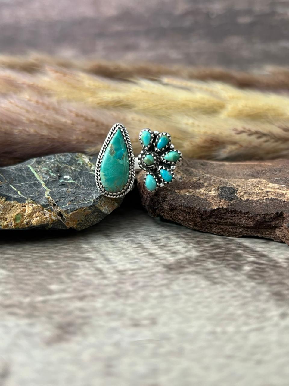 Handmade Sterling Silver Kingman Turquoise Adjustable Ring "Signed Nizhoni"