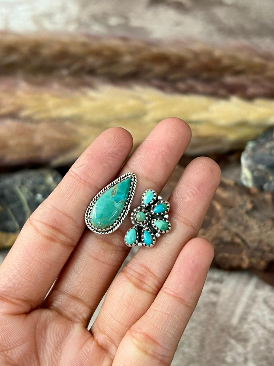 Handmade Sterling Silver Kingman Turquoise Adjustable Ring "Signed Nizhoni"