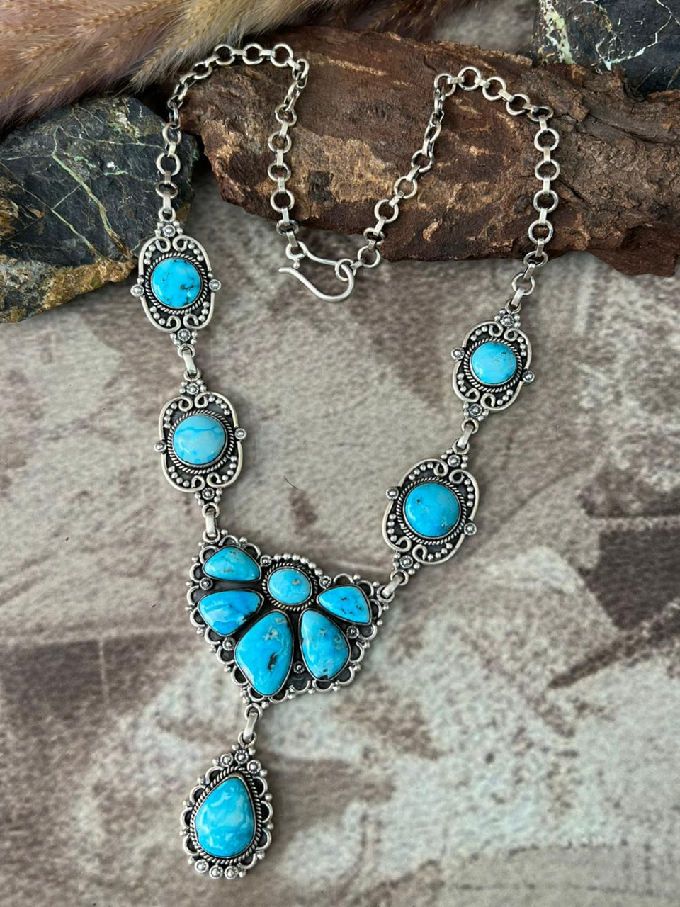 Handmade Sterling Silver White Water Turquoise Necklace "Signed Nizhoni"