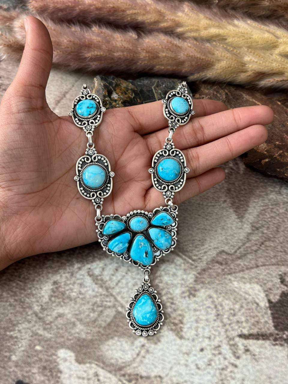 Handmade Sterling Silver White Water Turquoise Necklace "Signed Nizhoni"