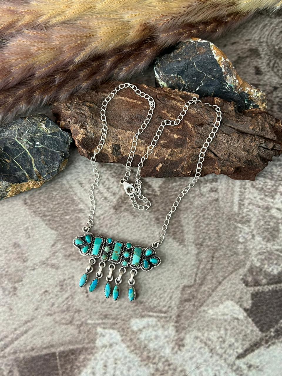 Handmade Sterling Silver Kingman Turquoise Necklace "Signed Nizhoni"