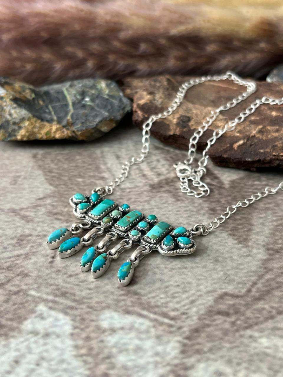 Handmade Sterling Silver Kingman Turquoise Necklace "Signed Nizhoni"