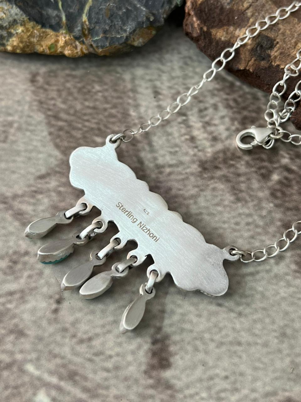 Handmade Sterling Silver Kingman Turquoise Necklace "Signed Nizhoni"
