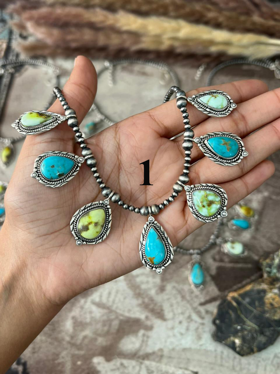 Handmade Sterling Silver Palomino with Santa Maria Beaded Necklace "Signed Nizhoni"