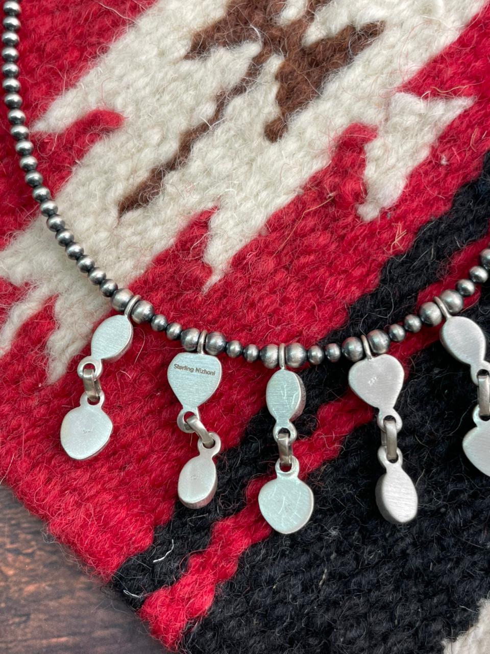 Handmade Sterling Silver Kingman Turquoise Bedaed Necklace "Signed Nizhoni"