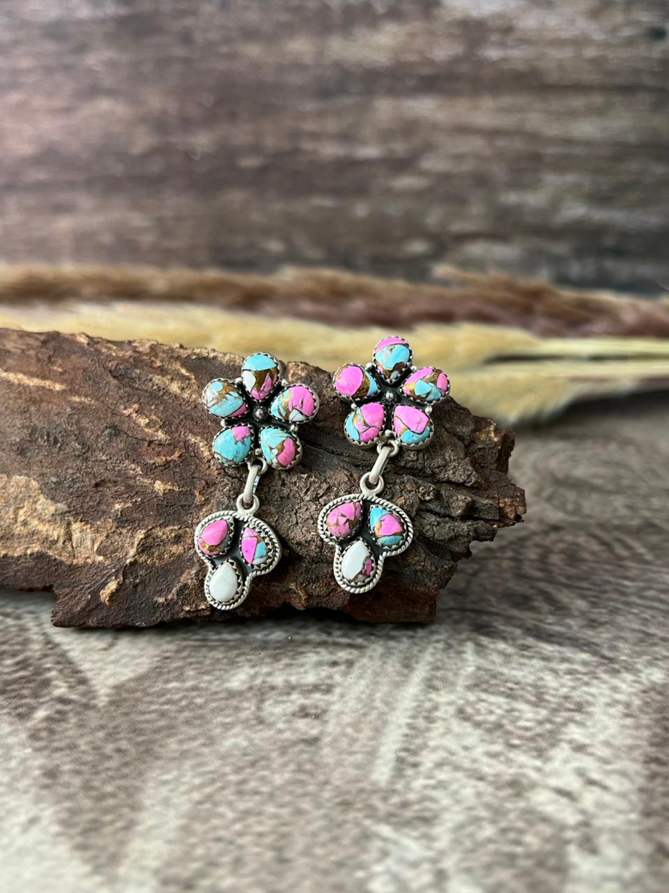 Handmade Sterling Silver Cotton Candy Post Dangle Earrings "Signed Nizhoni"