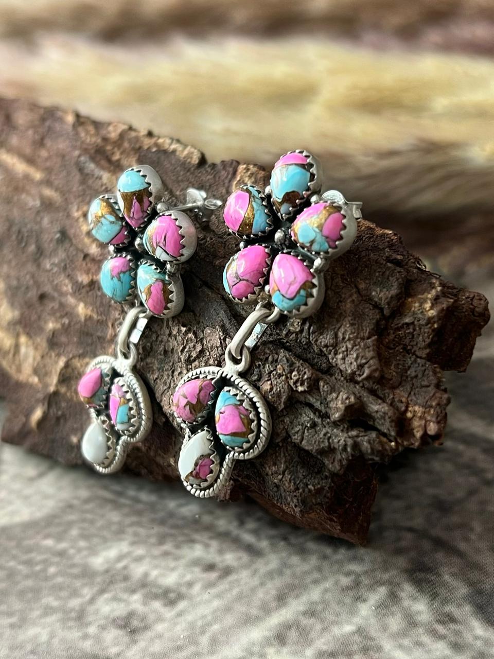 Handmade Sterling Silver Cotton Candy Post Dangle Earrings "Signed Nizhoni"