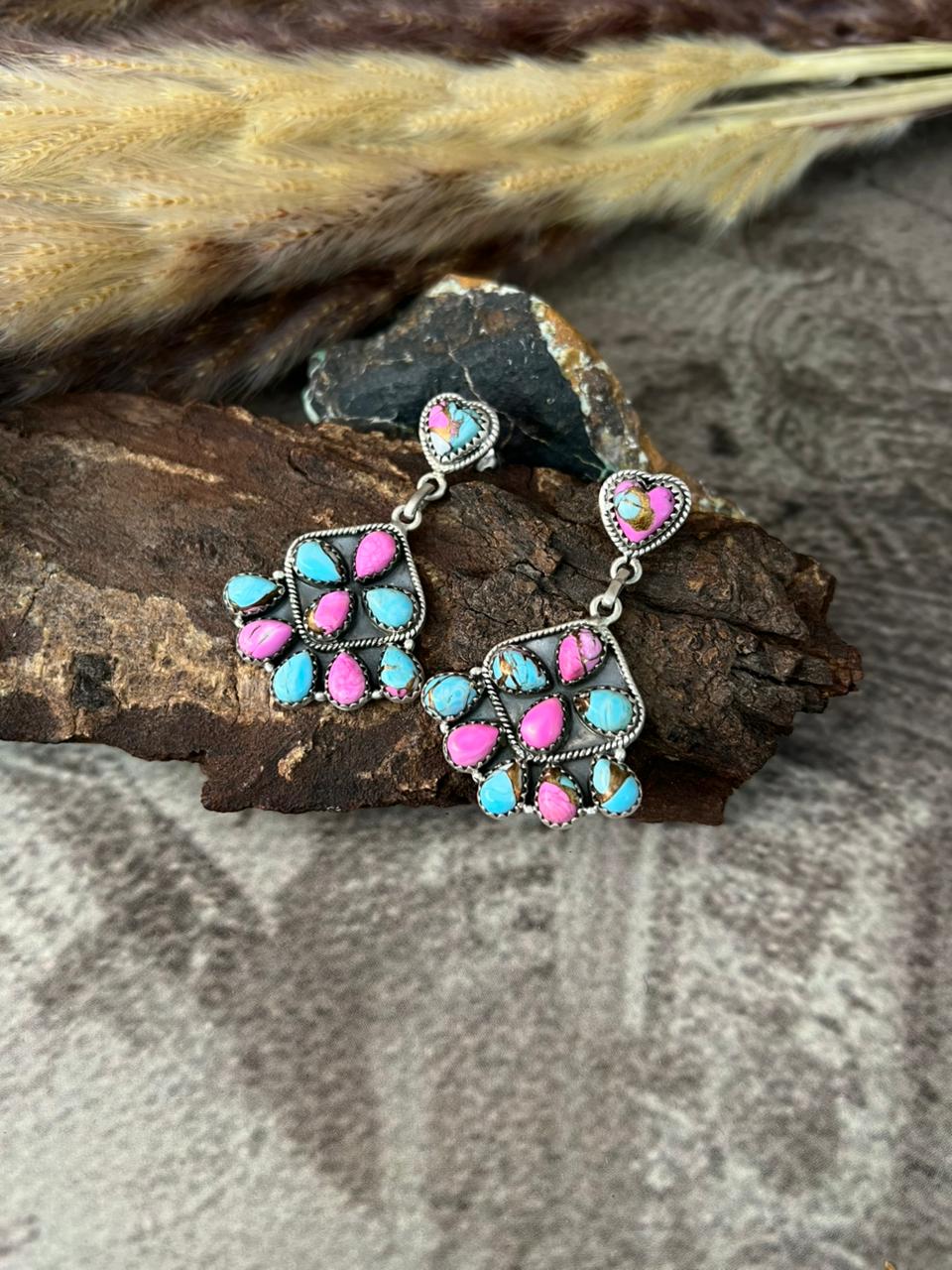 Handmade Sterling Silver Cotton Candy Post Dangle Earrings "Signed Nizhoni"