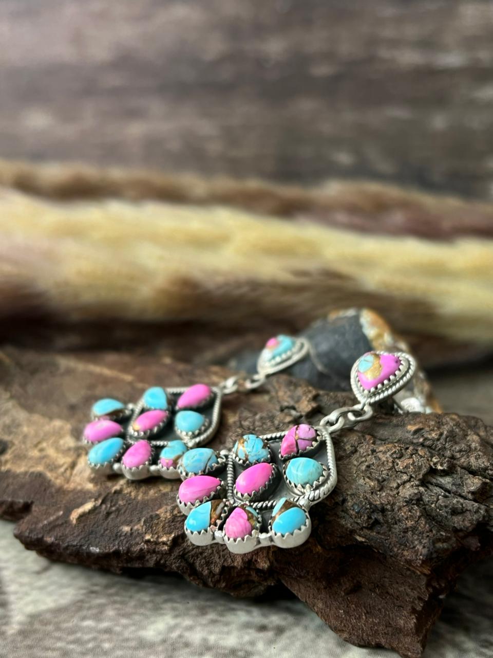Handmade Sterling Silver Cotton Candy Post Dangle Earrings "Signed Nizhoni"