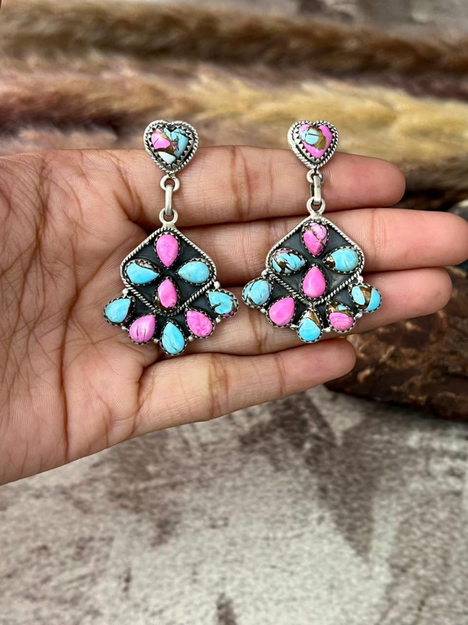 Handmade Sterling Silver Cotton Candy Post Dangle Earrings "Signed Nizhoni"