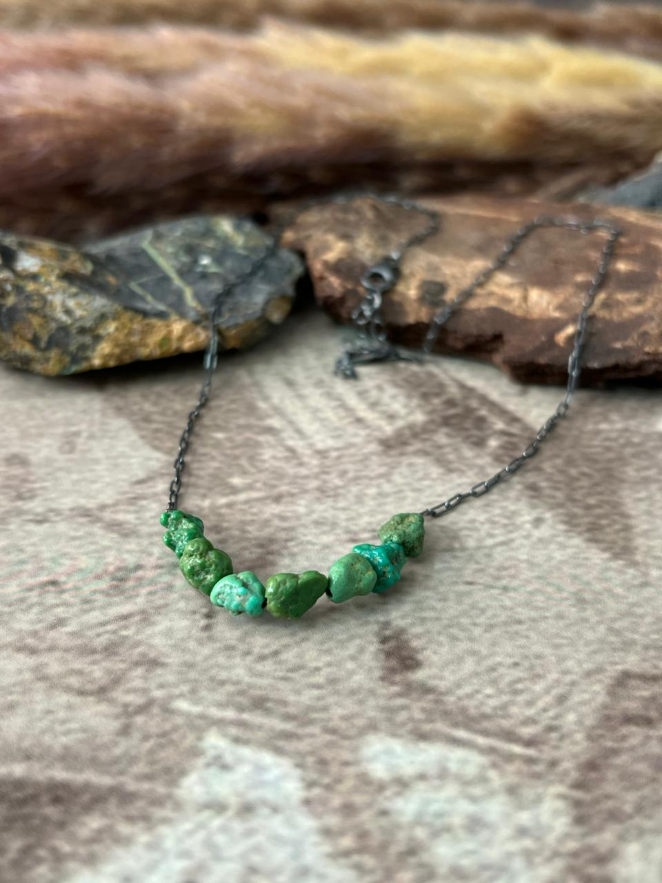 Handmade Sterling Silver Emerlad Valley Turquoise Necklace "Signed Nizhoni"