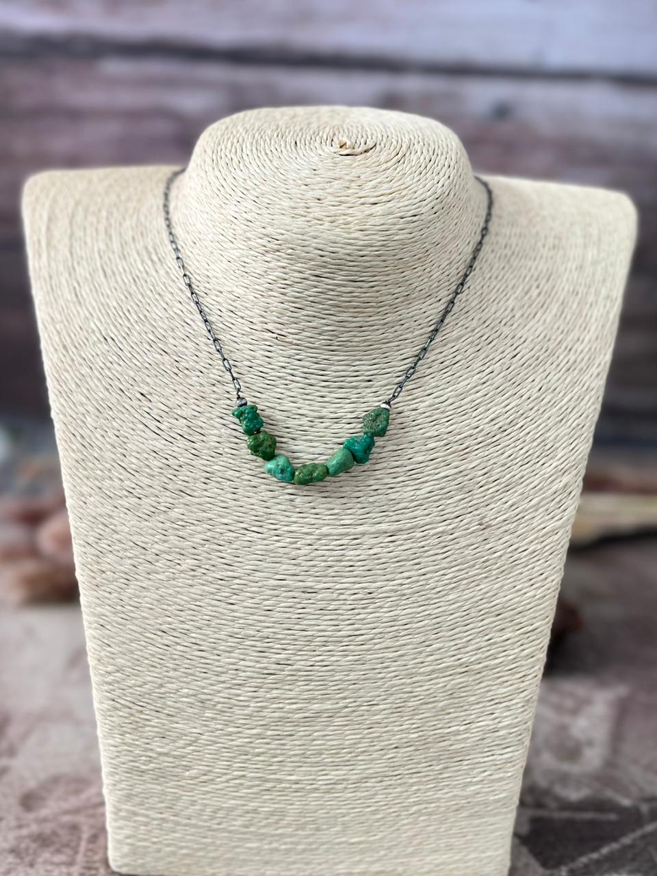 Handmade Sterling Silver Emerlad Valley Turquoise Necklace "Signed Nizhoni"