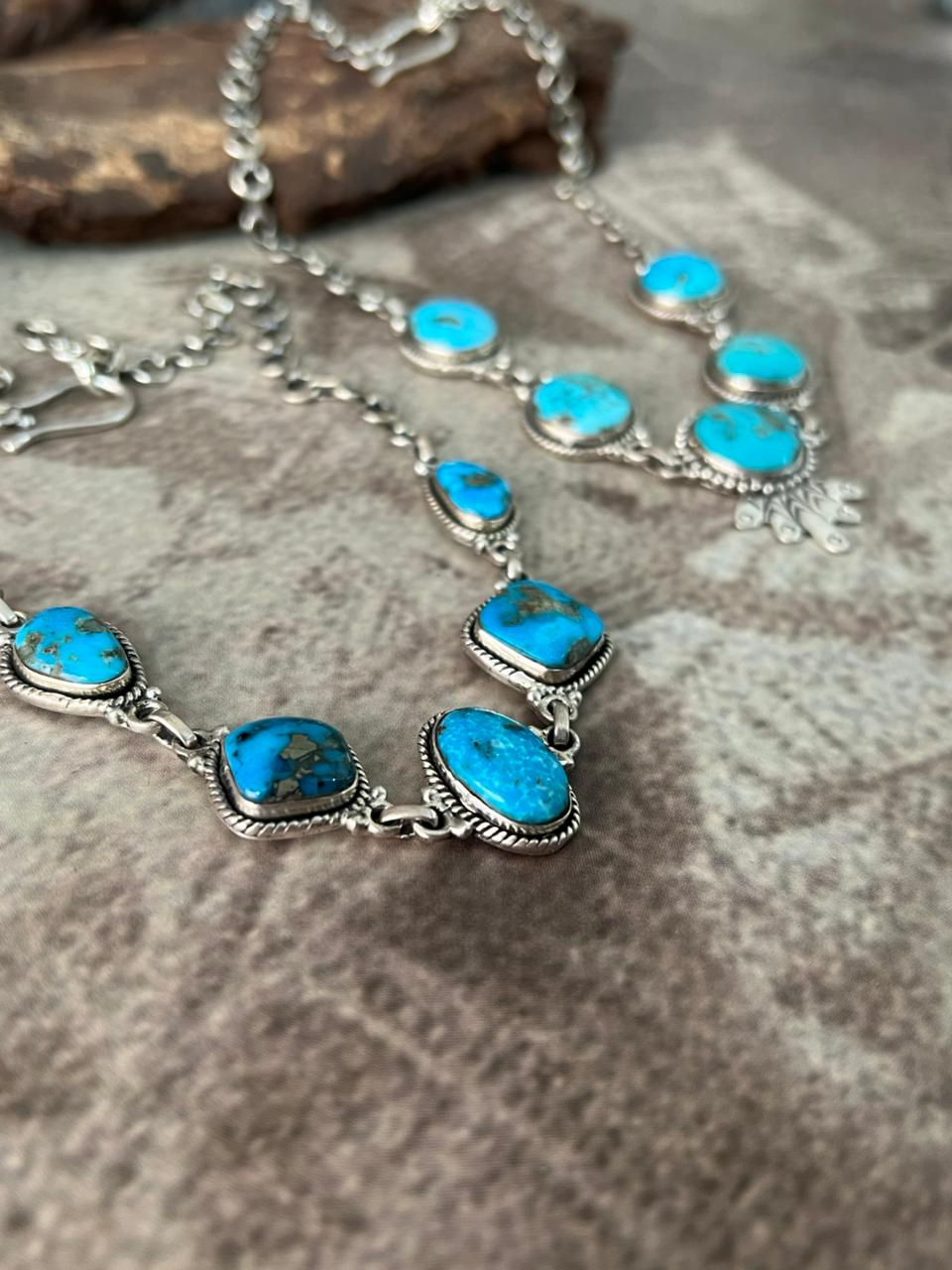 Handmade Sterling Silver Blue Kingman Turquoise Necklace "Signed Nizhoni"