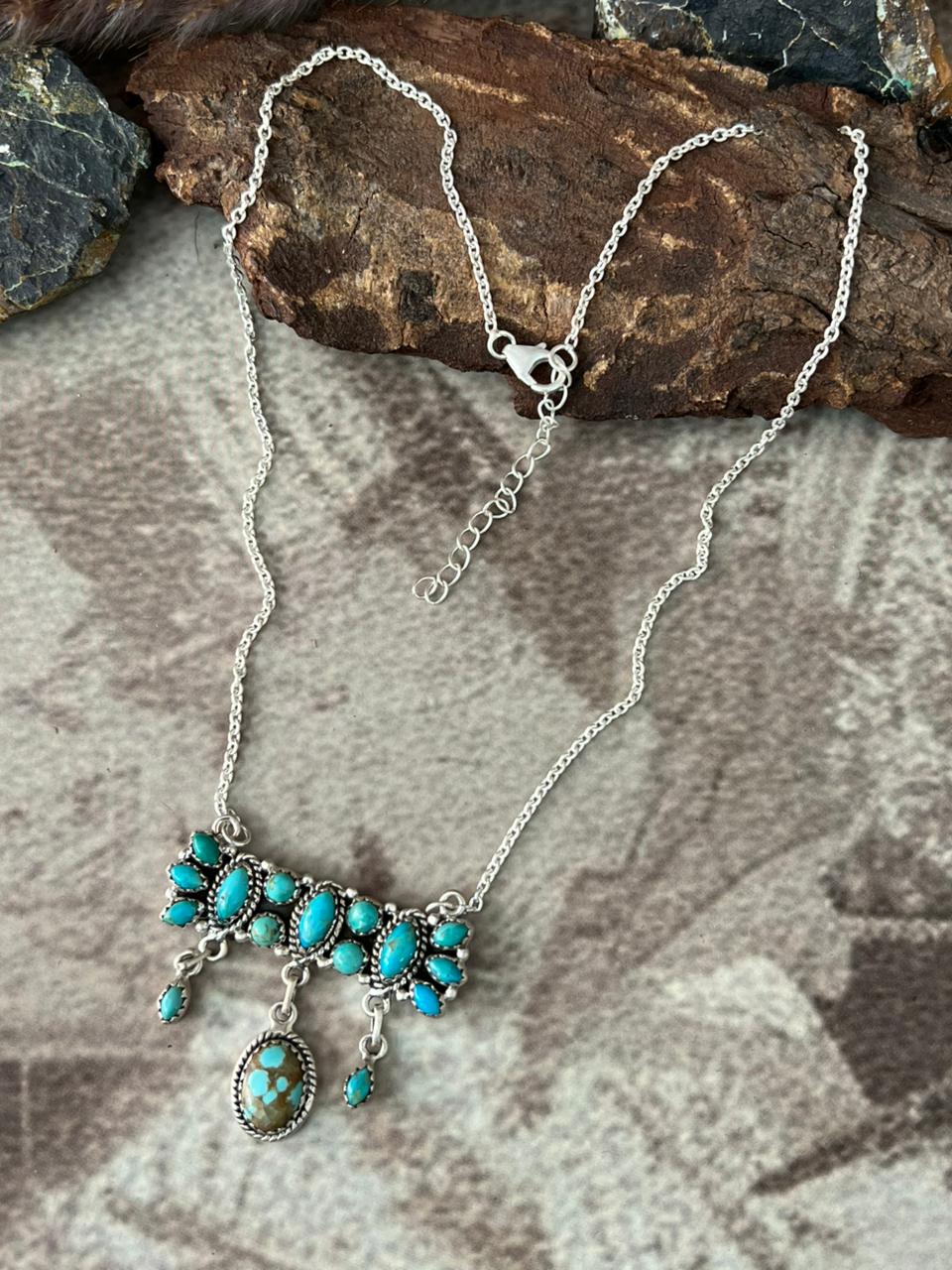 Handmade Sterling Silver Kingman Turquoise Necklace "Signed Nizhoni"
