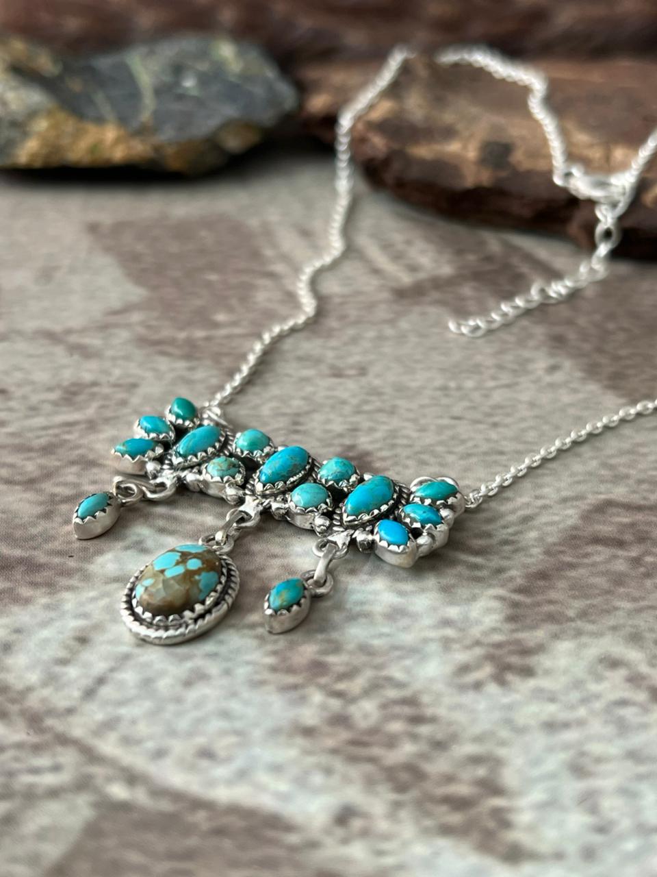 Handmade Sterling Silver Kingman Turquoise Necklace "Signed Nizhoni"