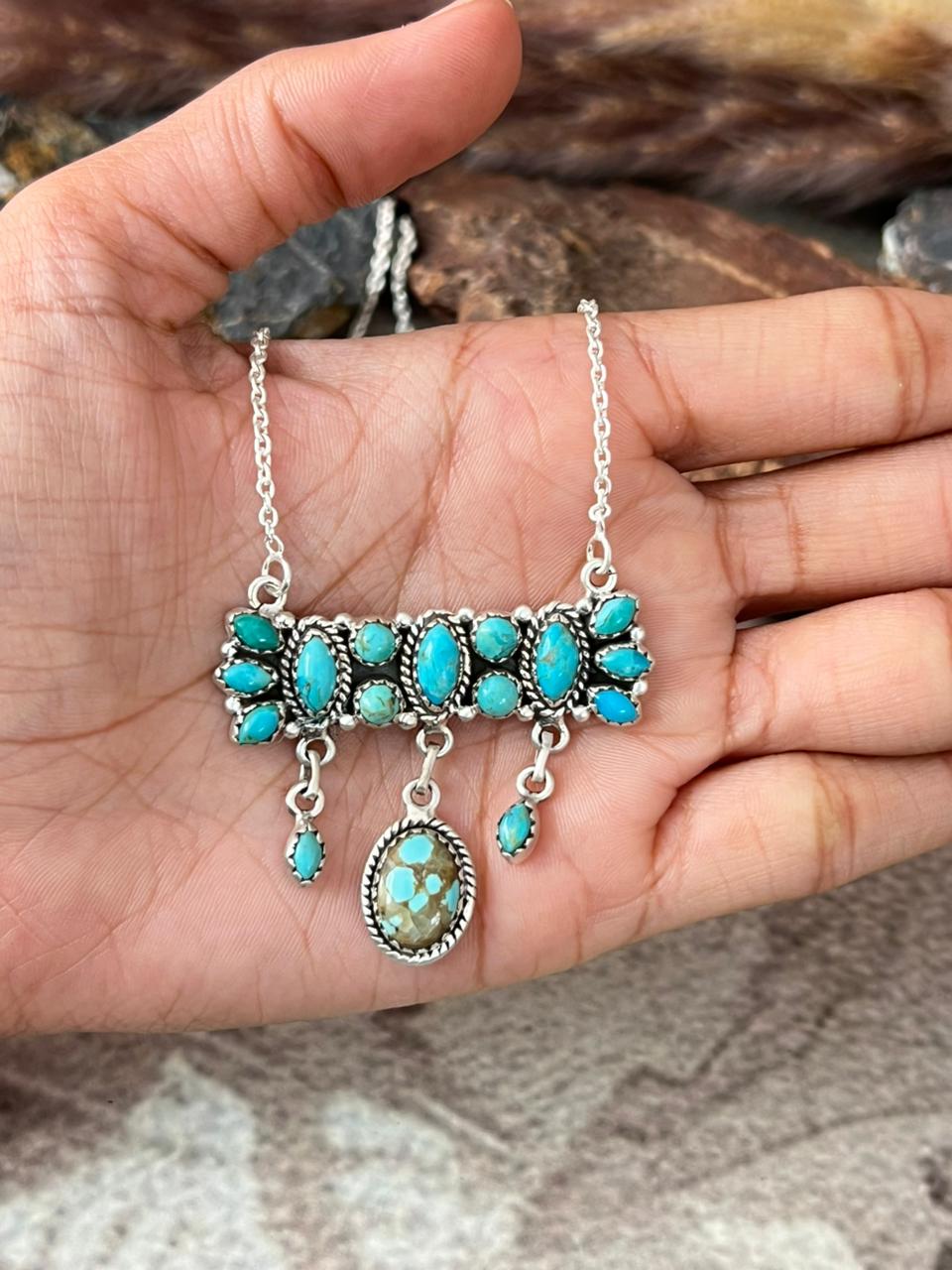 Handmade Sterling Silver Kingman Turquoise Necklace "Signed Nizhoni"