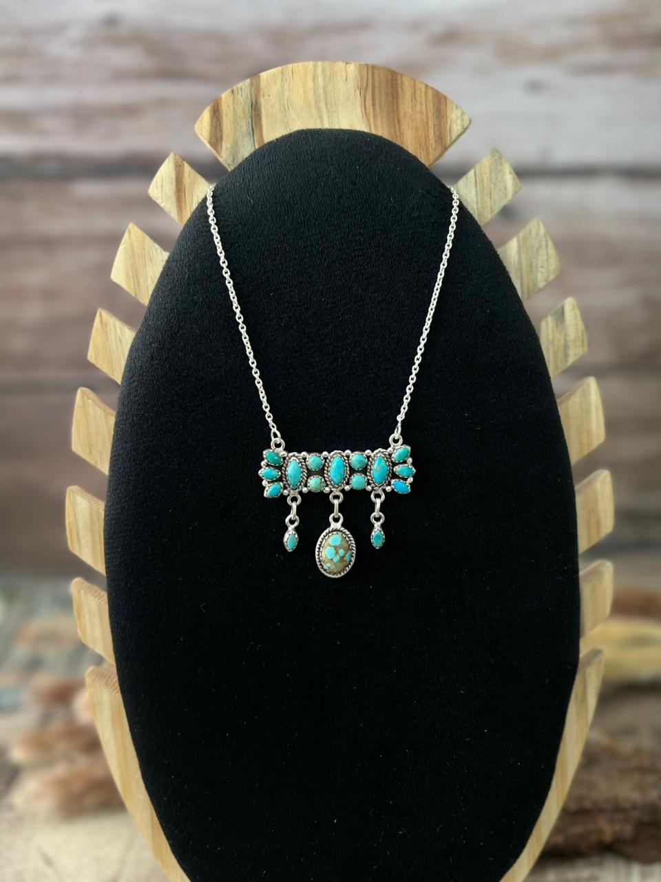 Handmade Sterling Silver Kingman Turquoise Necklace "Signed Nizhoni"
