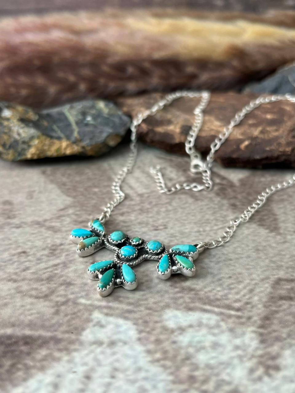 Handmade Sterling Silver Kingman Turquoise Necklace "Signed Nizhoni"