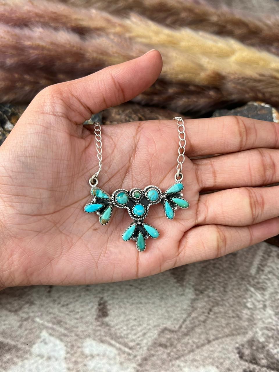 Handmade Sterling Silver Kingman Turquoise Necklace "Signed Nizhoni"