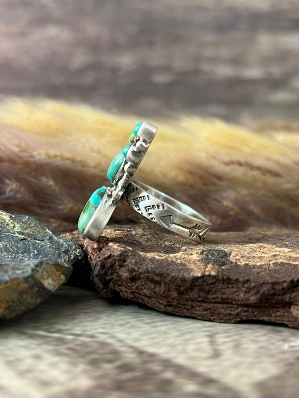 Handmade Sterling Silver Kingman Turquoise Adjustable Butterfly Ring "Signed Nizhoni"