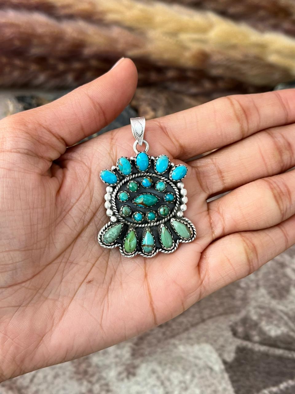 Handmade Sterling Silver Kingman Turquoise Pendant "Signed Nizhoni"