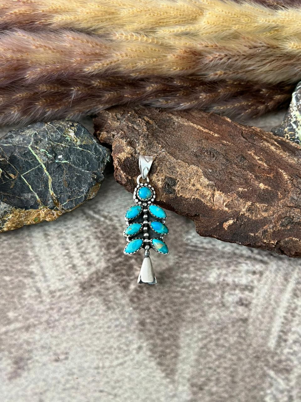 Handmade Sterling Silver Kingman Turquoise Pendant "Signed Nizhoni"