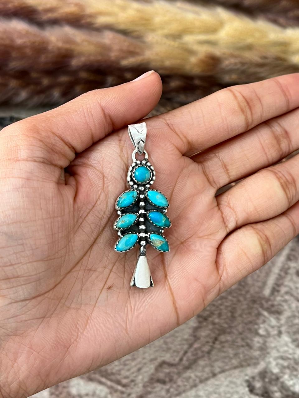 Handmade Sterling Silver Kingman Turquoise Pendant "Signed Nizhoni"