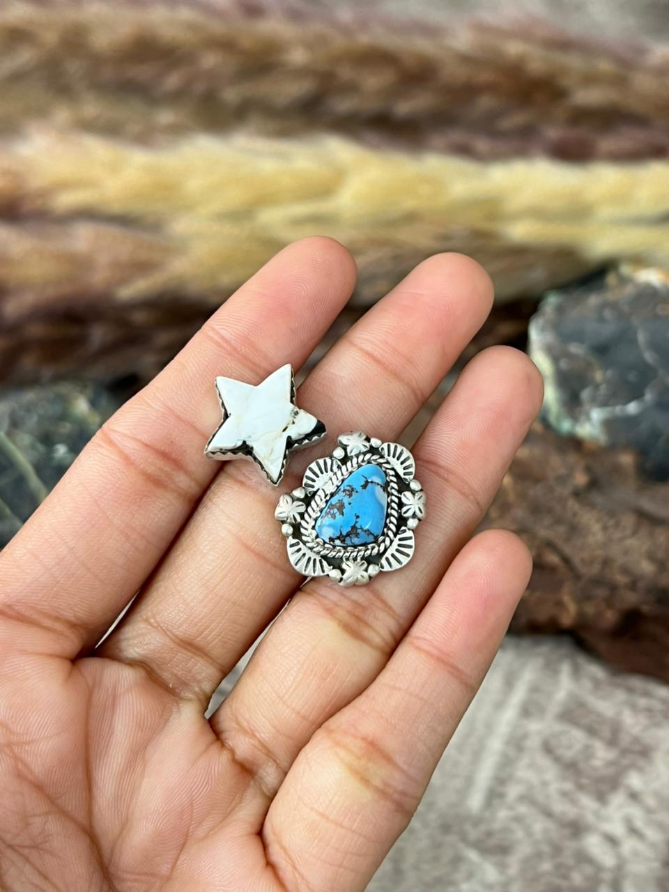 Handmade Sterling Silver Golden Hills with White Buffalo Adjustable Ring "Signed Nizhoni"