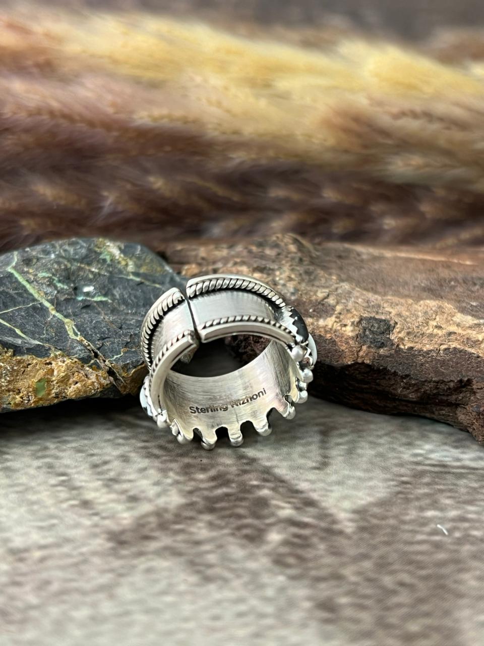 Handmade Sterling Silver White Buffalo Adjustable Ring "Signed Nizhoni"