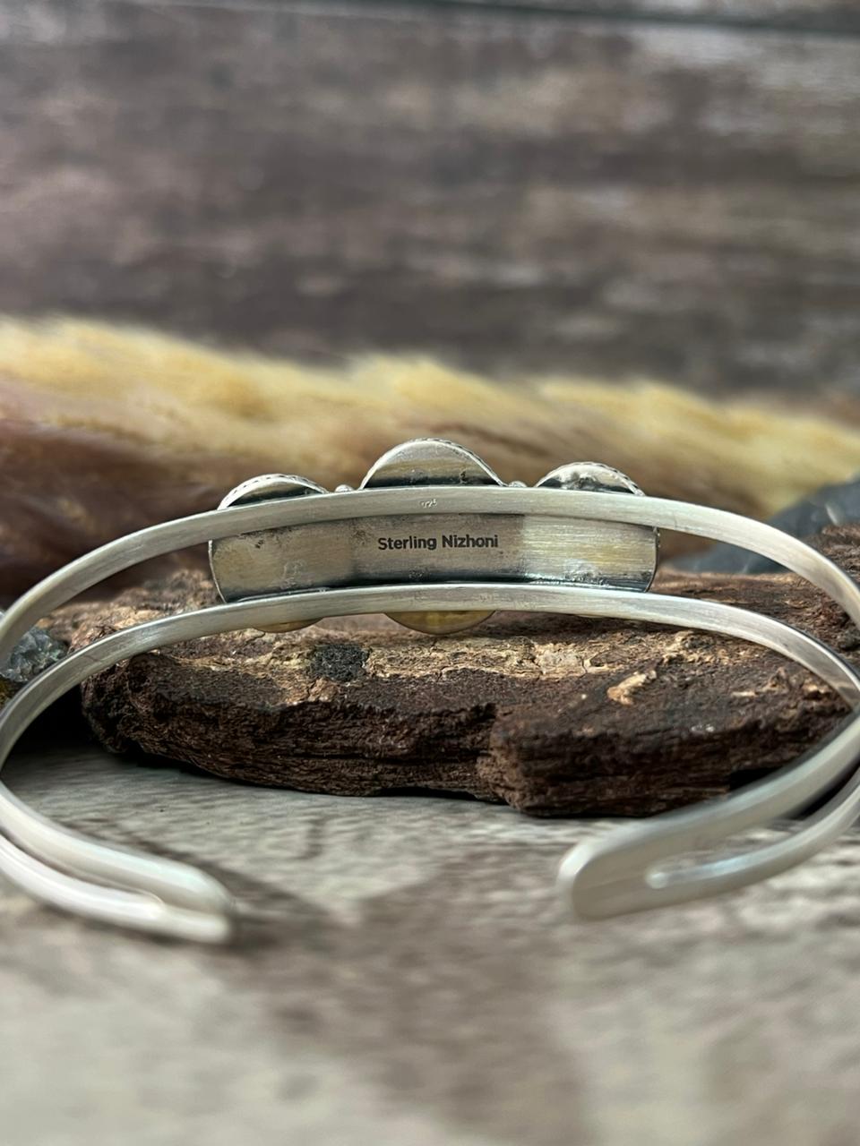 Handmade Sterling Silver Number 8 Turquoise Cuff Bracelet "Signed Nizhoni"