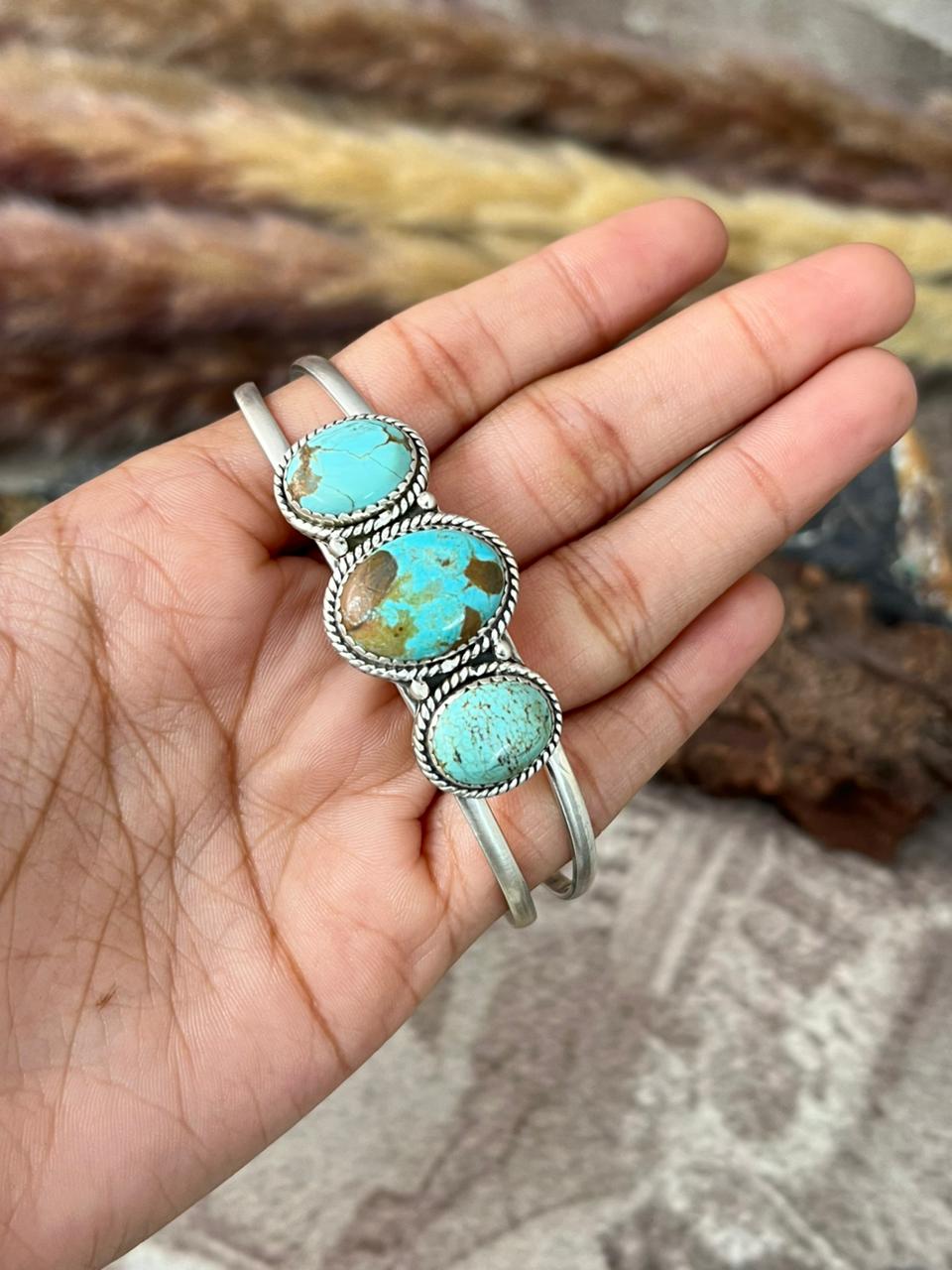 Handmade Sterling Silver Number 8 Turquoise Cuff Bracelet "Signed Nizhoni"