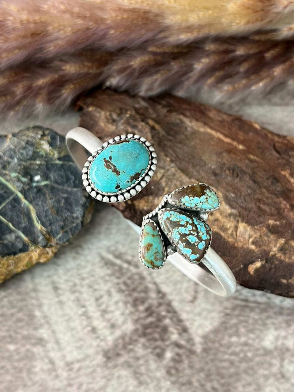 Handmade Sterling Silver Number 8 Turquoise Cuff Bracelet "Signed Nizhoni"