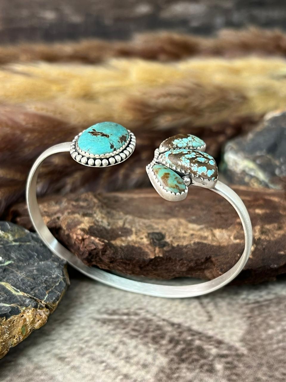 Handmade Sterling Silver Number 8 Turquoise Cuff Bracelet "Signed Nizhoni"
