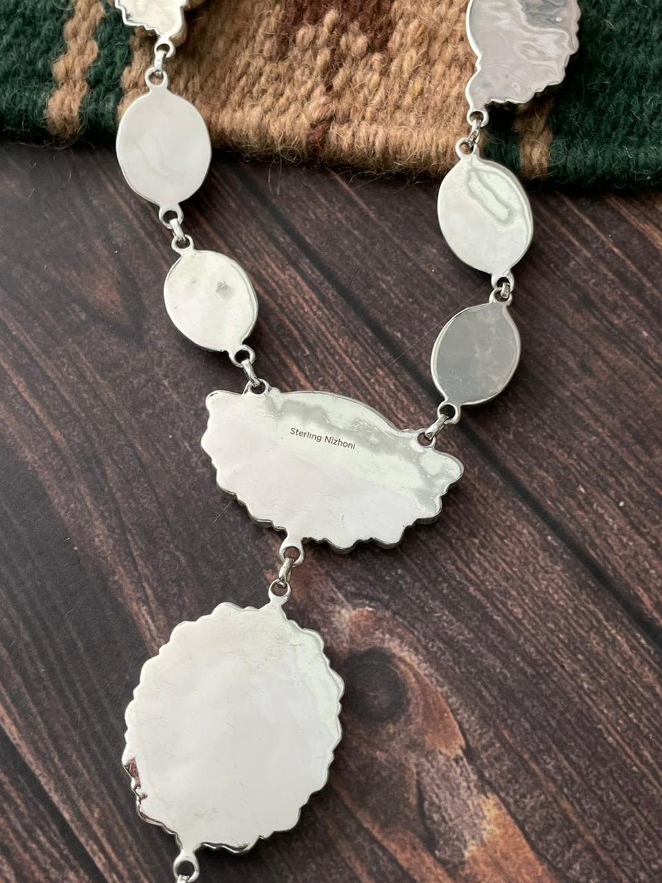 Handmade Sterling Silver Wedding Collection: Mother of Pearl with Kingman Turquoise "Signed Nizhoni"