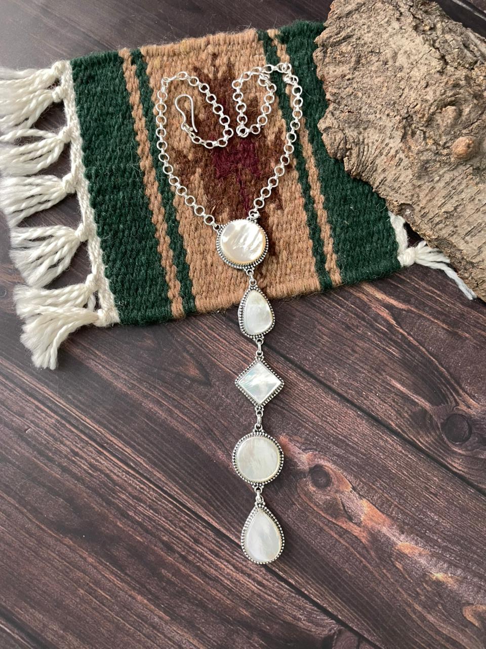 Handmade Sterling Silver Wedding Collection: Mother of Pearl Necklace "Signed Nizhoni"