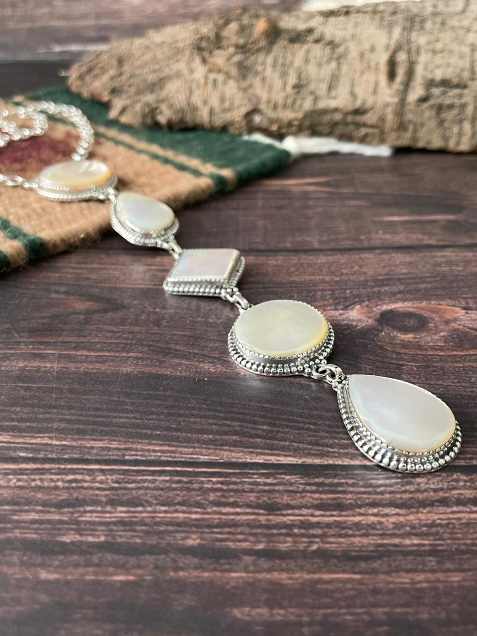 Handmade Sterling Silver Wedding Collection: Mother of Pearl Necklace "Signed Nizhoni"