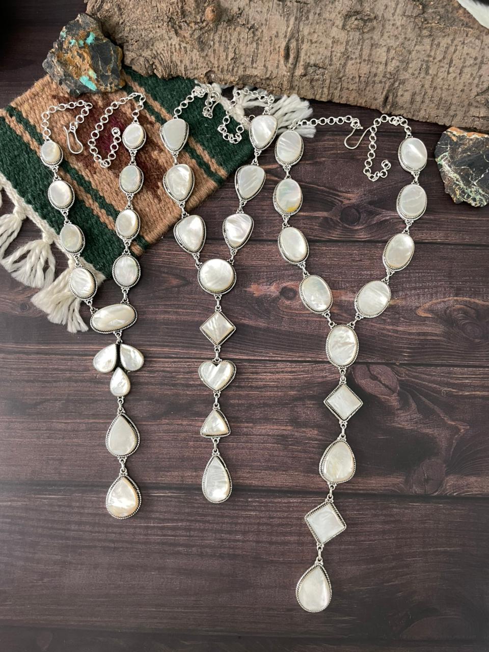 Handmade Sterling Silver Wedding Collection: Mother of Pearl Necklace "Signed Nizhoni"
