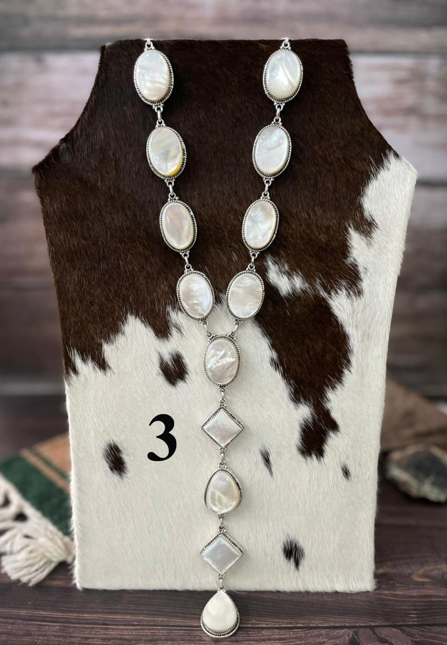 Handmade Sterling Silver Wedding Collection: Mother of Pearl Necklace "Signed Nizhoni"