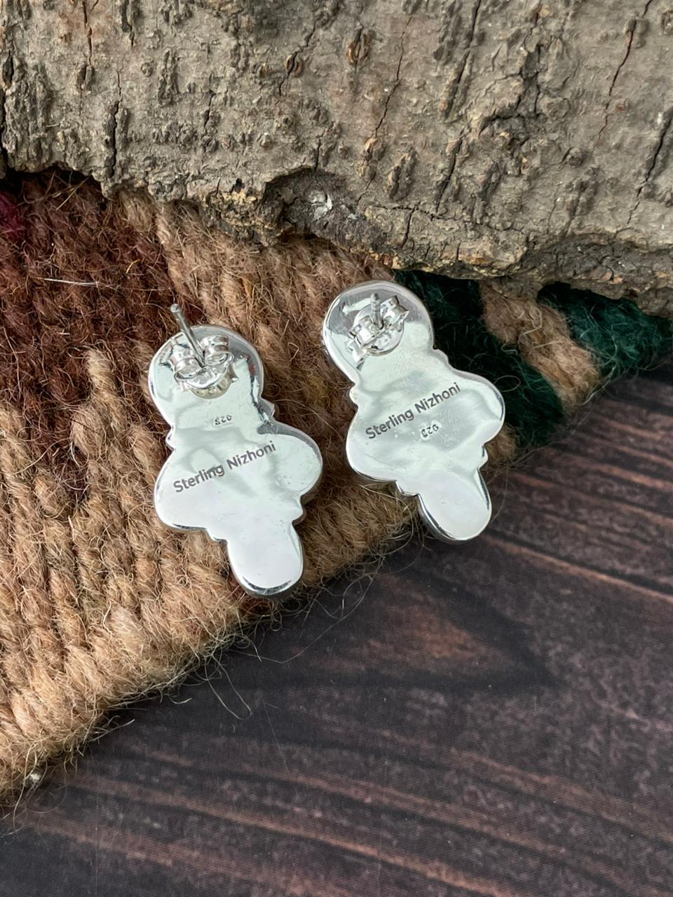 Handmade Sterling Silver Wedding Collection: Mother of Pearl Post Studs Earrings "Signed Nizhoni"