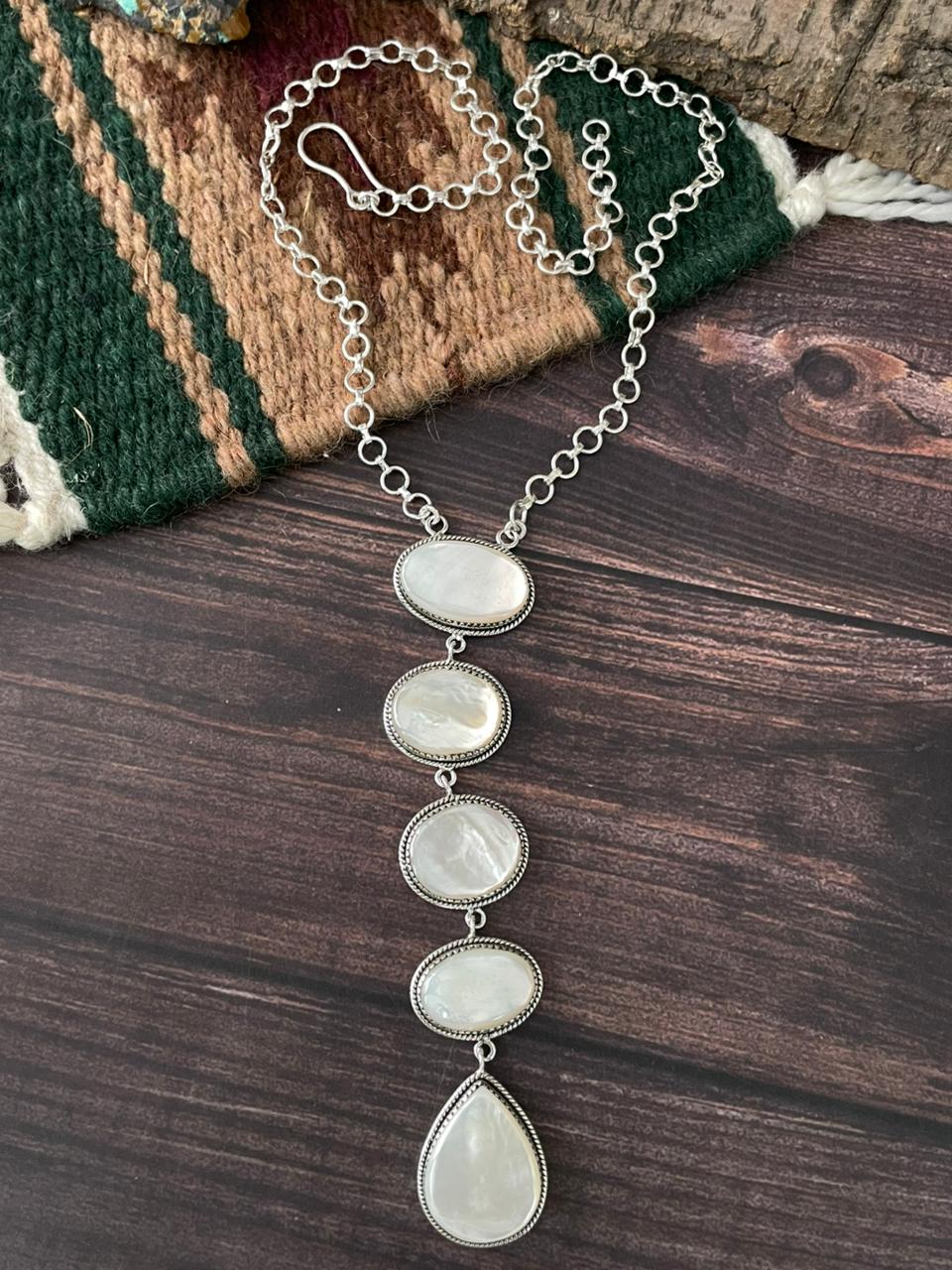 Handmade Sterling Silver Wedding Collection: Mother of Pearl Necklace "Signed Nizhoni"